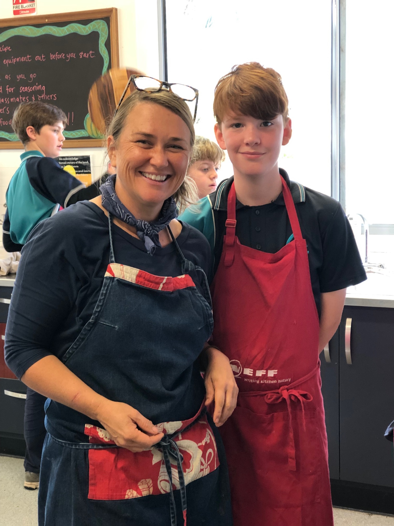 Stephanie Alexander Kitchen Specialist Jane Grylls with a Winters Flat Primary School Student